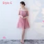 Affordable Chic / Beautiful Candy Pink Bridesmaid Dresses 2018 A-Line / Princess Appliques Lace Sash Short Ruffle Backless Wedding Party Dresses