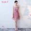 Affordable Chic / Beautiful Candy Pink Bridesmaid Dresses 2018 A-Line / Princess Appliques Lace Sash Short Ruffle Backless Wedding Party Dresses