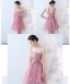 Affordable Chic / Beautiful Candy Pink Bridesmaid Dresses 2018 A-Line / Princess Appliques Lace Sash Short Ruffle Backless Wedding Party Dresses