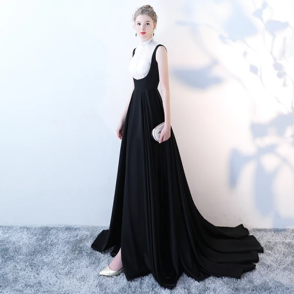 elegant black and white evening dresses Nova Elegant Off Shoulder Black with White Mermaid Gown Wedding Dress XS / White main image 0