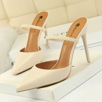Vintage Retro Modest Simple Ivory Casual Womens Shoes High Heels 2022 10 Cm Stiletto Heels Pointed Toe Womens Shoes