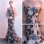 Eleganta Champagne Pierced Aftonklänningar 2018 Trumpet / Sjöjungfru Urringning 3/4 ärm Broderade Paljetter Domstol Tåg Ruffle Formella Klänningar