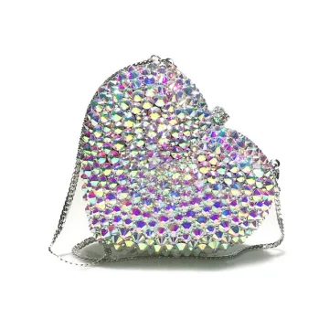 Glittrande Multi Färger Rhinestone Hj Ärtformig Afton Kuvertväska 2022