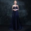 Klassisk Mørk Marineblå Selskapskjoler 2018 Empire Kjæreste Uten Ermer Beading Rhinestone Sash Feie Tog Buste Ryggløse Formelle Kjoler