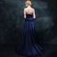 Klassisk Mørk Marineblå Selskapskjoler 2018 Empire Kjæreste Uten Ermer Beading Rhinestone Sash Feie Tog Buste Ryggløse Formelle Kjoler