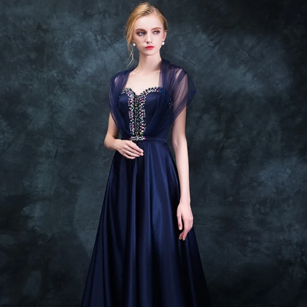 Klassisk Mørk Marineblå Selskapskjoler 2018 Empire Kjæreste Uten Ermer Beading Rhinestone Sash Feie Tog Buste Ryggløse Formelle Kjoler