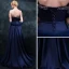 Klassisk Mørk Marineblå Selskapskjoler 2018 Empire Kjæreste Uten Ermer Beading Rhinestone Sash Feie Tog Buste Ryggløse Formelle Kjoler