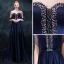 Klassisk Mørk Marineblå Selskapskjoler 2018 Empire Kjæreste Uten Ermer Beading Rhinestone Sash Feie Tog Buste Ryggløse Formelle Kjoler