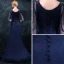 Elegante Marineblau Abendkleider 2018 Meerjungfrau Rundhalsausschnitt 1/2 Ärmel Perlenstickerei Strass Gespaltete Front Sweep / Pinsel Zug Rüschen Festliche Kleider