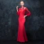 Chinese style Red Pierced Evening Dresses  2018 Trumpet / Mermaid High Neck Long Sleeve Embroidered Beading Floor-Length / Long Ruffle Formal Dresses
