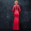 Chinese style Red Pierced Evening Dresses  2018 Trumpet / Mermaid High Neck Long Sleeve Embroidered Beading Floor-Length / Long Ruffle Formal Dresses