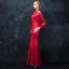 Chinese style Red Pierced Evening Dresses  2018 Trumpet / Mermaid High Neck Long Sleeve Embroidered Beading Floor-Length / Long Ruffle Formal Dresses