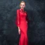 Chinese style Red Pierced Evening Dresses  2018 Trumpet / Mermaid High Neck Long Sleeve Embroidered Beading Floor-Length / Long Ruffle Formal Dresses