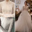 Élégant Ivoire Percé Robe De Mariée 2018 Empire Col Haut Manches Longues Perlage En Dentelle Chapel Train Volants