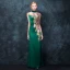 Chinese style Dark Green Pierced Evening Dresses  2018 Trumpet / Mermaid High Neck Sleeveless Embroidered Rhinestone Floor-Length / Long Formal Dresses