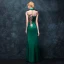 Chinese style Dark Green Pierced Evening Dresses  2018 Trumpet / Mermaid High Neck Sleeveless Embroidered Rhinestone Floor-Length / Long Formal Dresses