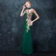 Chinese style Dark Green Pierced Evening Dresses  2018 Trumpet / Mermaid High Neck Sleeveless Embroidered Rhinestone Floor-Length / Long Formal Dresses