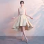 High Low 2 Piece Champagne See-through Cocktail Dresses 2018 A-Line / Princess Scoop Neck Sleeveless Appliques Lace Asymmetrical Ruffle Formal Dresses