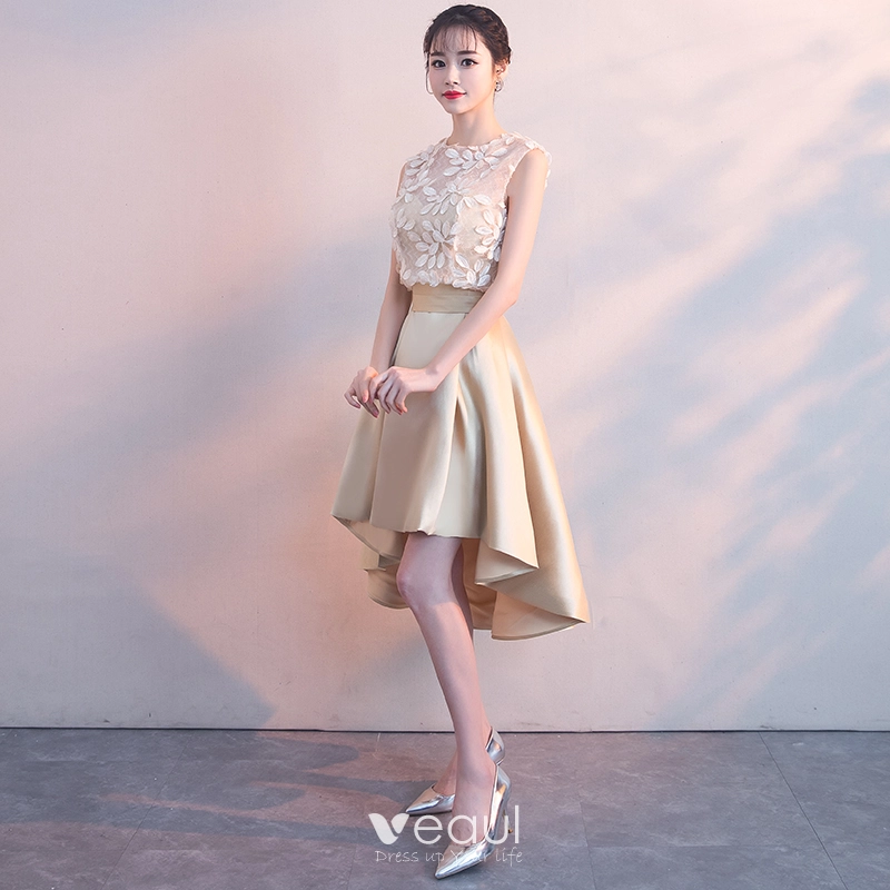 See Through Scoop Sleeveless Two Piece Champagne Wedding Dress See Through Scoop Sleeveless Two Piece Champagne Wedding Dress