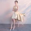 High Low 2 Piece Champagne See-through Cocktail Dresses 2018 A-Line / Princess Scoop Neck Sleeveless Appliques Lace Asymmetrical Ruffle Formal Dresses