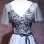 Chic / Beautiful Grey Evening Dresses  2018 A-Line / Princess V-Neck Short Sleeve Sash Beading Floor-Length / Long Ruffle Backless Formal Dresses