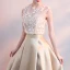 High Low 2 Piece Champagne See-through Cocktail Dresses 2018 A-Line / Princess Scoop Neck Sleeveless Appliques Lace Asymmetrical Ruffle Formal Dresses