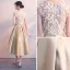 High Low 2 Piece Champagne See-through Cocktail Dresses 2018 A-Line / Princess Scoop Neck Sleeveless Appliques Lace Asymmetrical Ruffle Formal Dresses