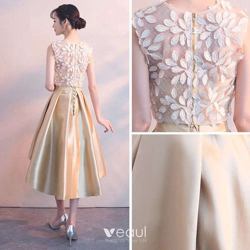 See Through Scoop Sleeveless Two Piece Champagne Wedding Dress See Through Scoop Sleeveless Two Piece Champagne Wedding Dress