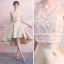 High Low 2 Piece Champagne See-through Cocktail Dresses 2018 A-Line / Princess Scoop Neck Sleeveless Appliques Lace Asymmetrical Ruffle Formal Dresses