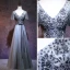 Chic / Beautiful Grey Evening Dresses  2018 A-Line / Princess V-Neck Short Sleeve Sash Beading Floor-Length / Long Ruffle Backless Formal Dresses