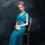 Elegante Tintenblau Abendkleider 2018 Mermaid V-Ausschnitt Kurze Ärmel Strass Kristall Stoffgürtel Sweep / Pinsel Zug Rüschen Rückenfreies Festliche Kleider