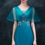 Elegante Tintenblau Abendkleider 2018 Mermaid V-Ausschnitt Kurze Ärmel Strass Kristall Stoffgürtel Sweep / Pinsel Zug Rüschen Rückenfreies Festliche Kleider