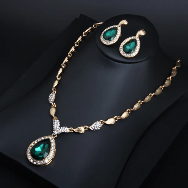 Vintage / Retro Dark Green Rhinestone Prom Earrings Necklace Necklaces 2023