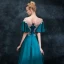 Elegant Ink Blue Pierced Evening Dresses  2018 Empire Scoop Neck Short Sleeve Appliques Lace Rhinestone Sweep Train Ruffle Backless Formal Dresses