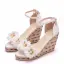 Roman White Street Wear Appliques Womens Sandals 2024 9 cm Wedges Ankle Strap Open / Peep Toe Sandals High Heels