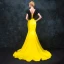 Modern / Fashion Black Yellow Evening Dresses  2018 Trumpet / Mermaid V-Neck Sleeveless Beading Court Train Backless Formal Dresses