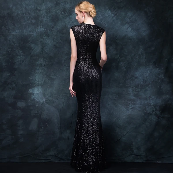 Sparkly Black Evening Dresses  2018 Trumpet / Mermaid Scoop Neck Sleeveless Beading Sequins Floor-Length / Long Formal Dresses