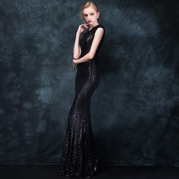 Sparkly Black Evening Dresses  2018 Trumpet / Mermaid Scoop Neck Sleeveless Beading Sequins Floor-Length / Long Formal Dresses