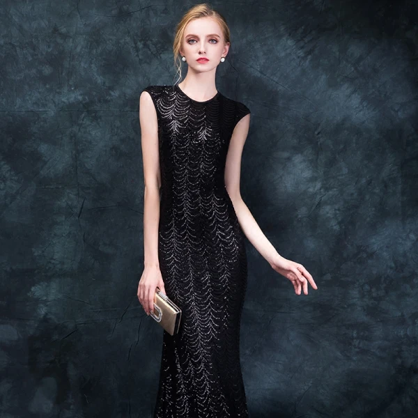 Sparkly Black Evening Dresses  2018 Trumpet / Mermaid Scoop Neck Sleeveless Beading Sequins Floor-Length / Long Formal Dresses