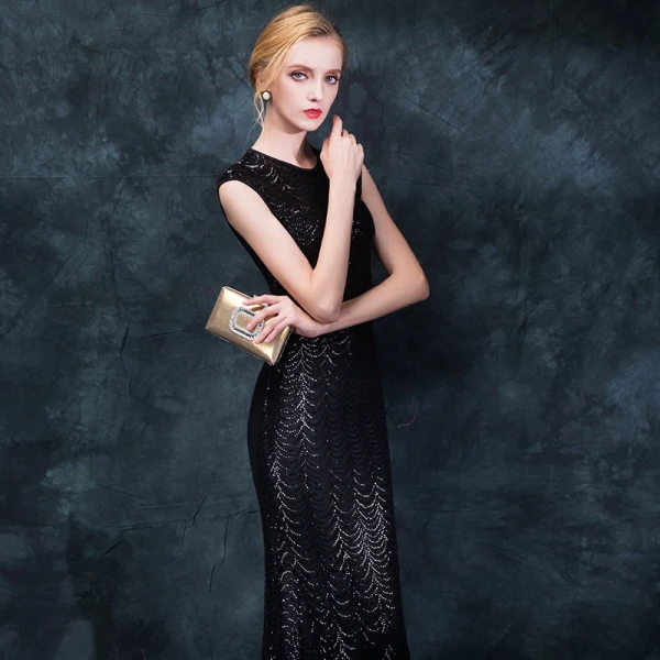 Sparkly Black Evening Dresses  2018 Trumpet / Mermaid Scoop Neck Sleeveless Beading Sequins Floor-Length / Long Formal Dresses
