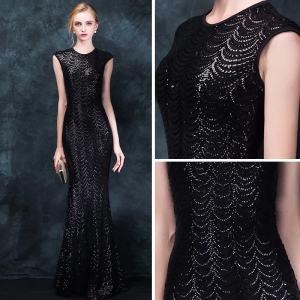 Sparkly Black Evening Dresses  2018 Trumpet / Mermaid Scoop Neck Sleeveless Beading Sequins Floor-Length / Long Formal Dresses