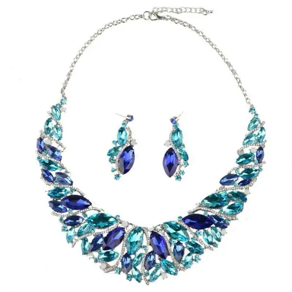 Exagéré Bleu Cristal Faux Diamant Soirée Boucles D'Oreilles Colliers 2023 Alliage