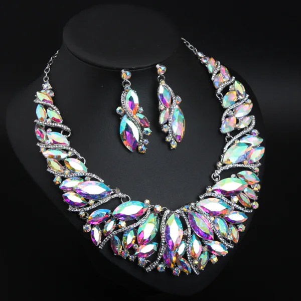 Exagéré Bleu Cristal Faux Diamant Soirée Boucles D'Oreilles Colliers 2023 Alliage