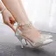 Charmant Weiß Perle Strass Brautschuhe 2022 Knöchelriemen 9 cm Stilettos Spitzschuh Hochzeit Hochhackige