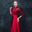 Chinese style Red Evening Dresses  2017 A-Line / Princess High Neck 3/4 Sleeve Appliques Lace Metal Sash Floor-Length / Long Formal Dresses