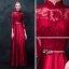 Chinese style Red Evening Dresses  2017 A-Line / Princess High Neck 3/4 Sleeve Appliques Lace Metal Sash Floor-Length / Long Formal Dresses