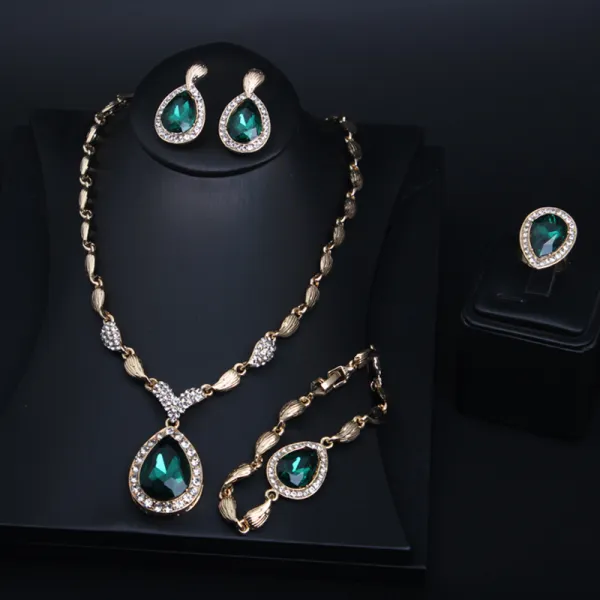 Vintage / Retro Dark Green Rhinestone Prom Earrings Necklace Necklaces 2023