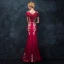Chic / Beautiful Burgundy Evening Dresses  2018 Trumpet / Mermaid Scoop Neck Short Sleeve Appliques Lace Bow Sash Floor-Length / Long Ruffle Formal Dresses