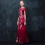 Chic / Beautiful Burgundy Evening Dresses  2018 Trumpet / Mermaid Scoop Neck Short Sleeve Appliques Lace Bow Sash Floor-Length / Long Ruffle Formal Dresses