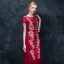 Chic / Beautiful Burgundy Evening Dresses  2018 Trumpet / Mermaid Scoop Neck Short Sleeve Appliques Lace Bow Sash Floor-Length / Long Ruffle Formal Dresses